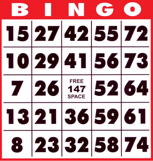 Picture of 1 Bingo Card for $5