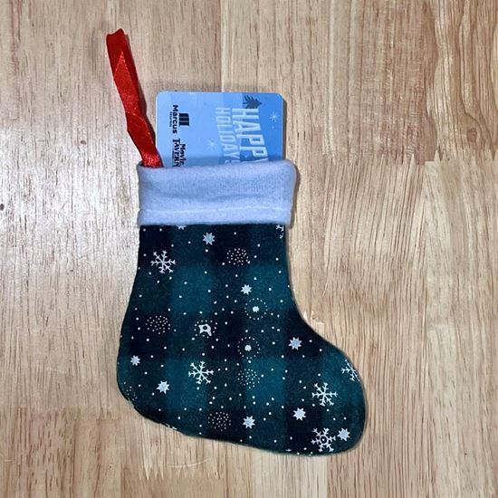Picture of Mini Christmas Stocking - Plaid Green with snowflakes