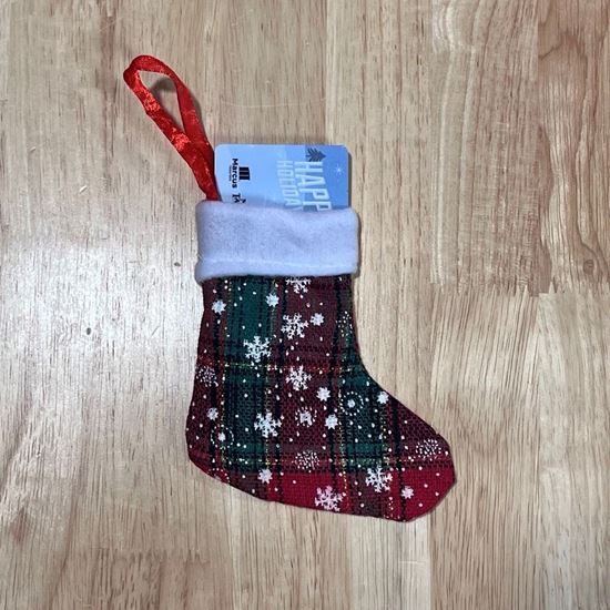 Picture of Mini Christmas Stocking - Plaid Red & Green with snowflakes