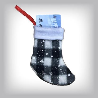 Picture of Mini Christmas Stocking - Plaid White with snowflakes