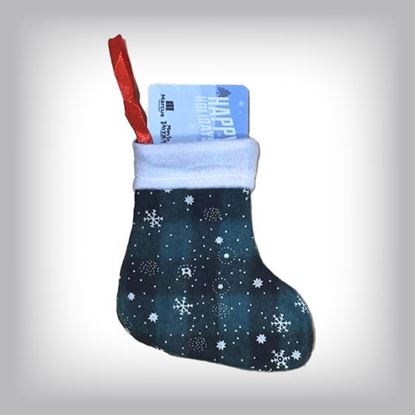 Picture of Mini Christmas Stocking - Plaid Green with snowflakes