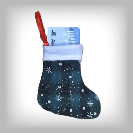 Picture of Mini Christmas Stocking - Plaid Green with snowflakes