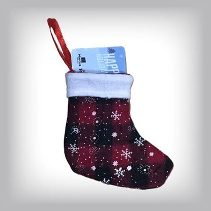 Picture of Mini Christmas Stocking - Plaid Red with snowflakes